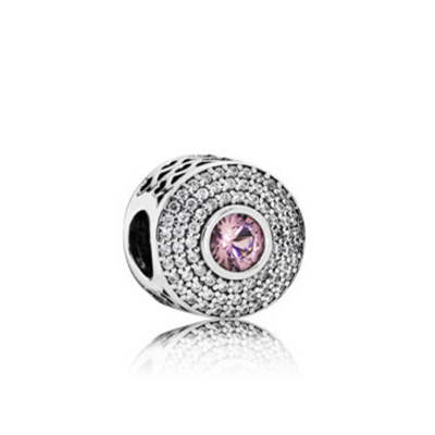 Pandora ABSTRACT SILVER CHARM WITH BLUSH PINK CRYSTAL AND CLEAR CUBIC ZI